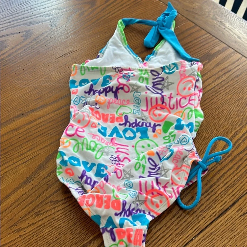 Justice Multicolor Peace and Love Kids Swim One Piece